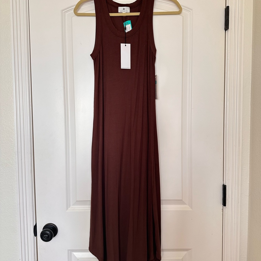 Long Knit Brown Sleeveless Dress